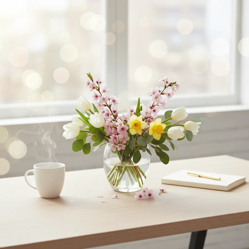 직장인 힐링템! 튤립과 프리지아로 꾸미는 봄꽃 데스크테리어