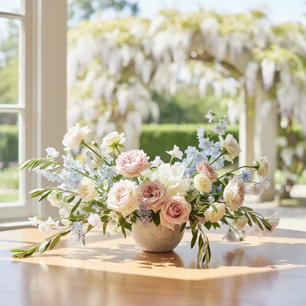 봄 웨딩 촬영 플라워 디렉팅: 벚꽃, 튤립, 프리지아 스타일링