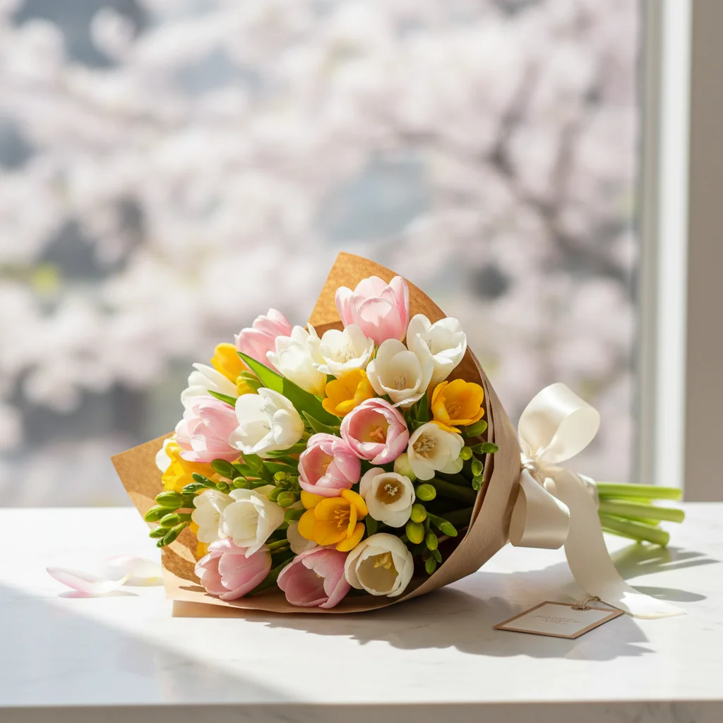 주말 벚꽃 데이트 필수! 센스있는 튤립&프리지아 꽃다발 선물