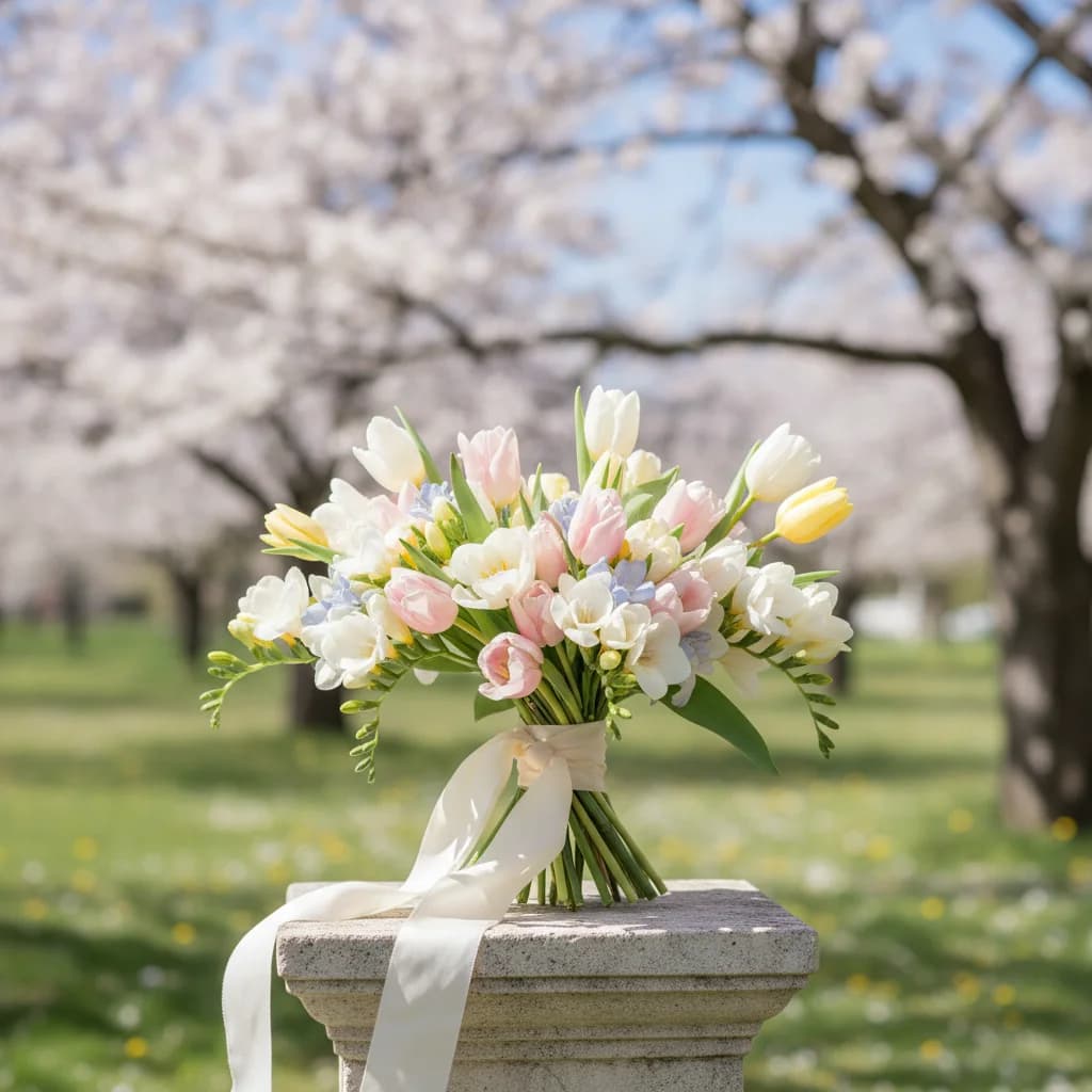 봄 웨딩 스냅 필수! 사진이 잘 나오는 튤립&프리지아 생화 부케